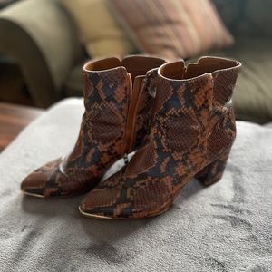 Franco Sarto Faux Snake Skin Ankle Boots - Size 9.5